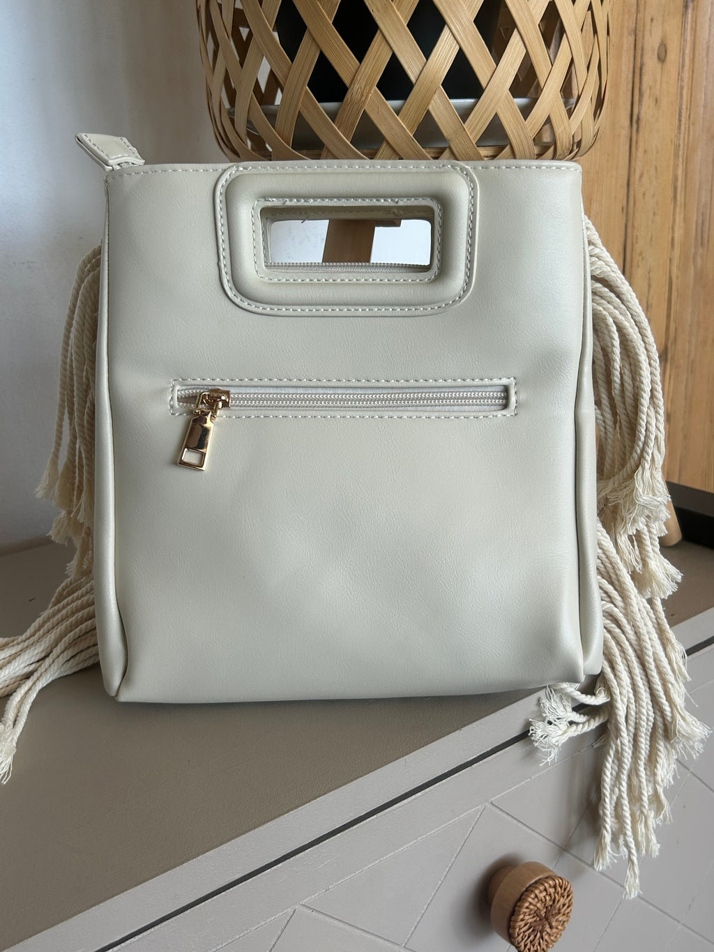 Sac Bohème Crochet Ivoire à Franges Bandoulière Détachable — Ibiza Lunea