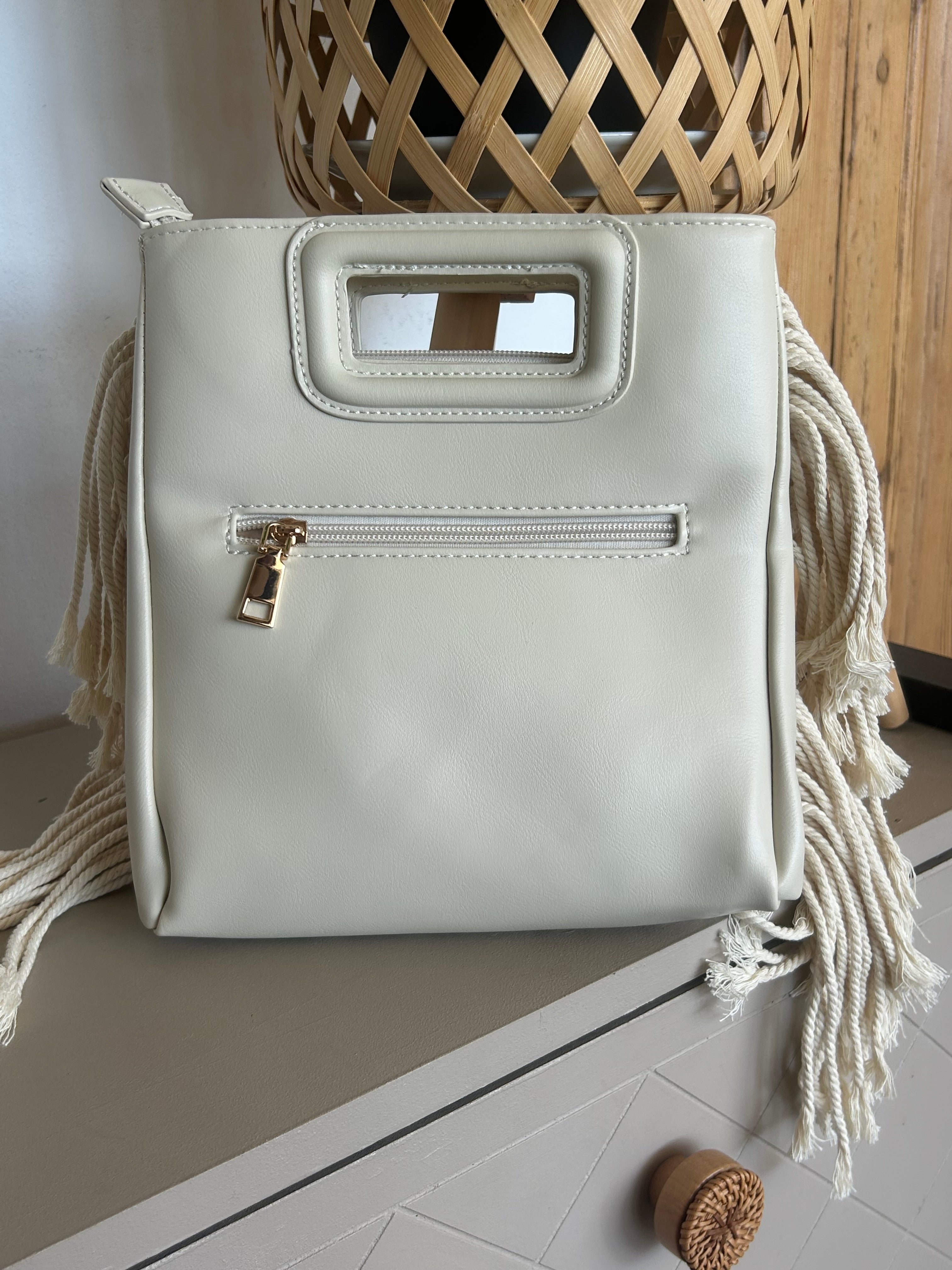 Sac Bohème Crochet Ivoire à Franges Bandoulière Détachable — Ibiza Lunea