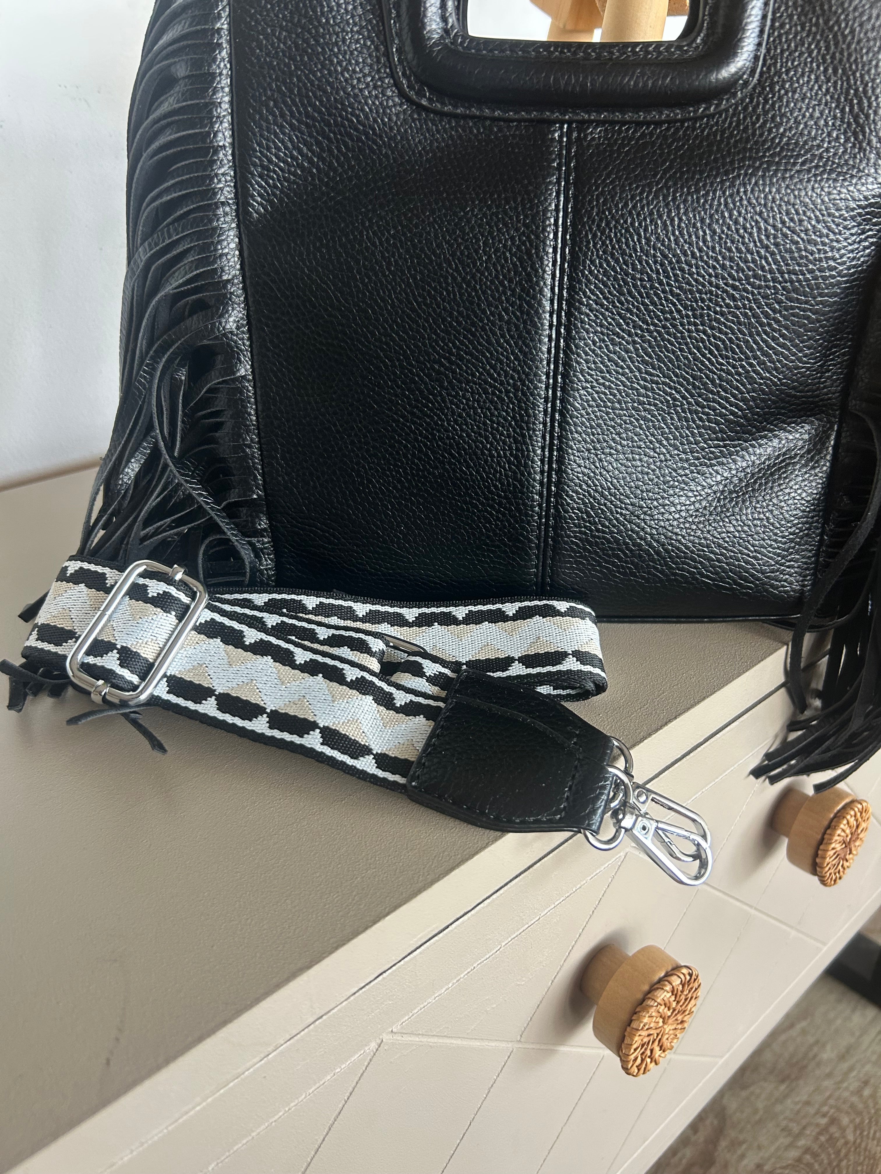 Sac Bohème Bandoulière Ethnique à Franges Noir — Nomad Lunea