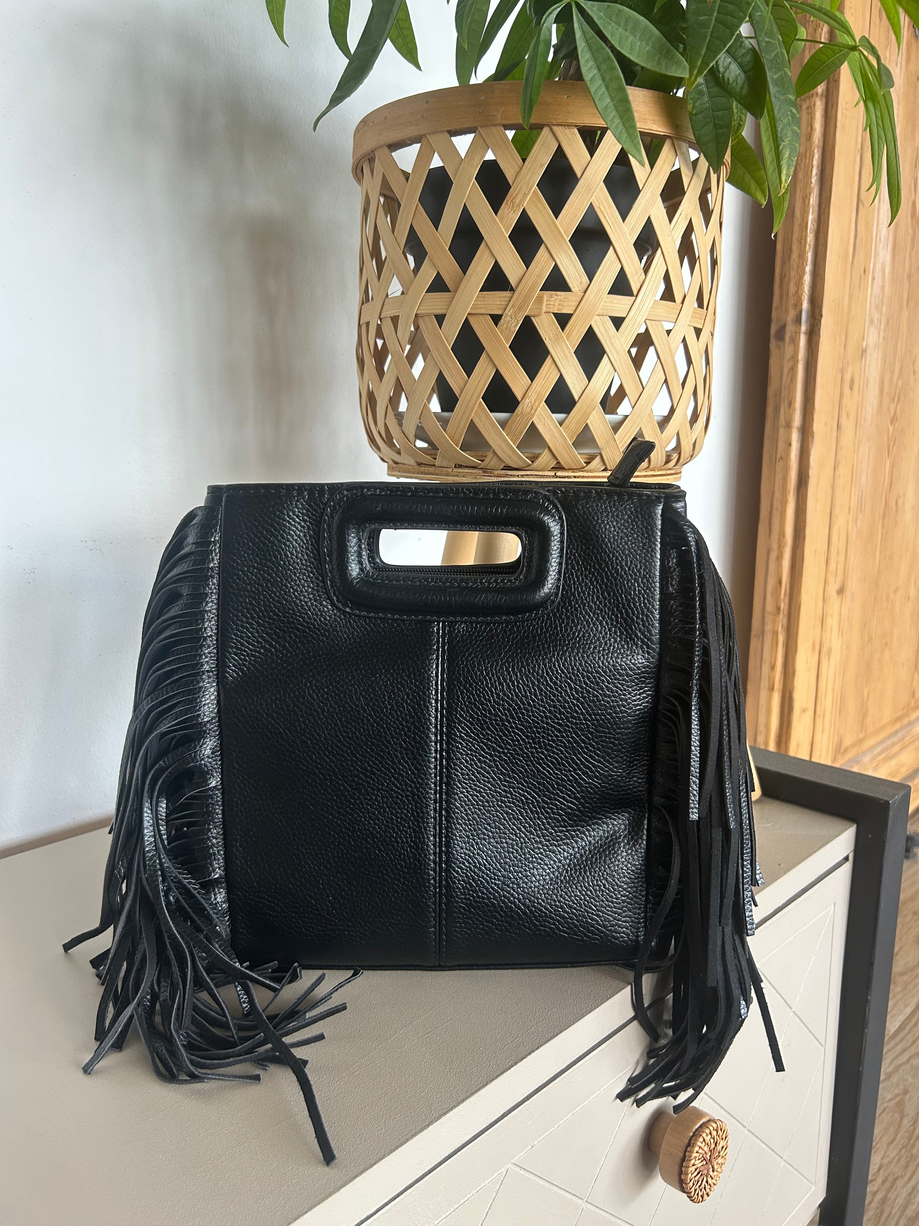 Sac Bohème Bandoulière Ethnique à Franges Noir — Nomad Lunea