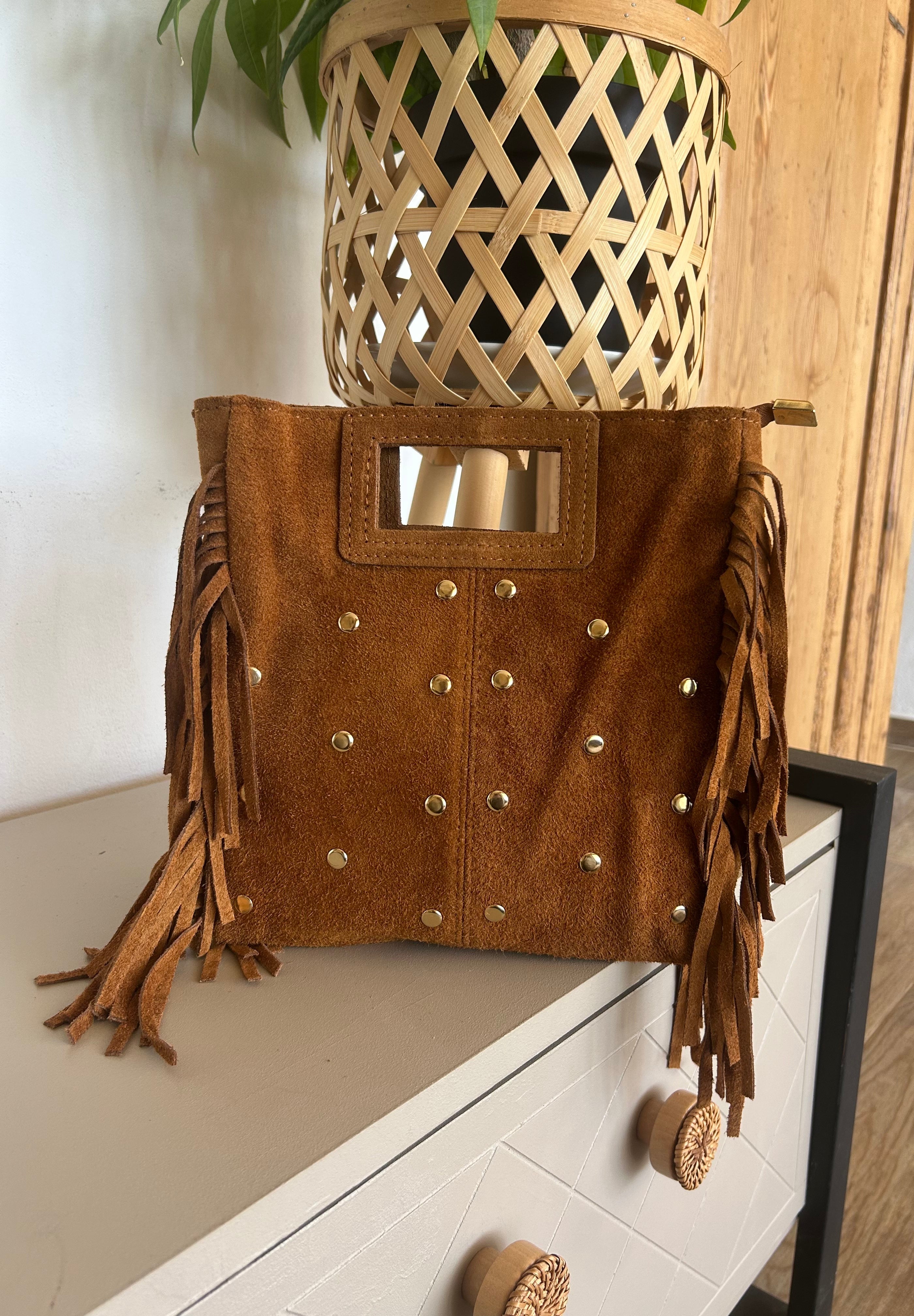Sac Bohème Daim Véritable à Franges Camel — Horizon Lunea