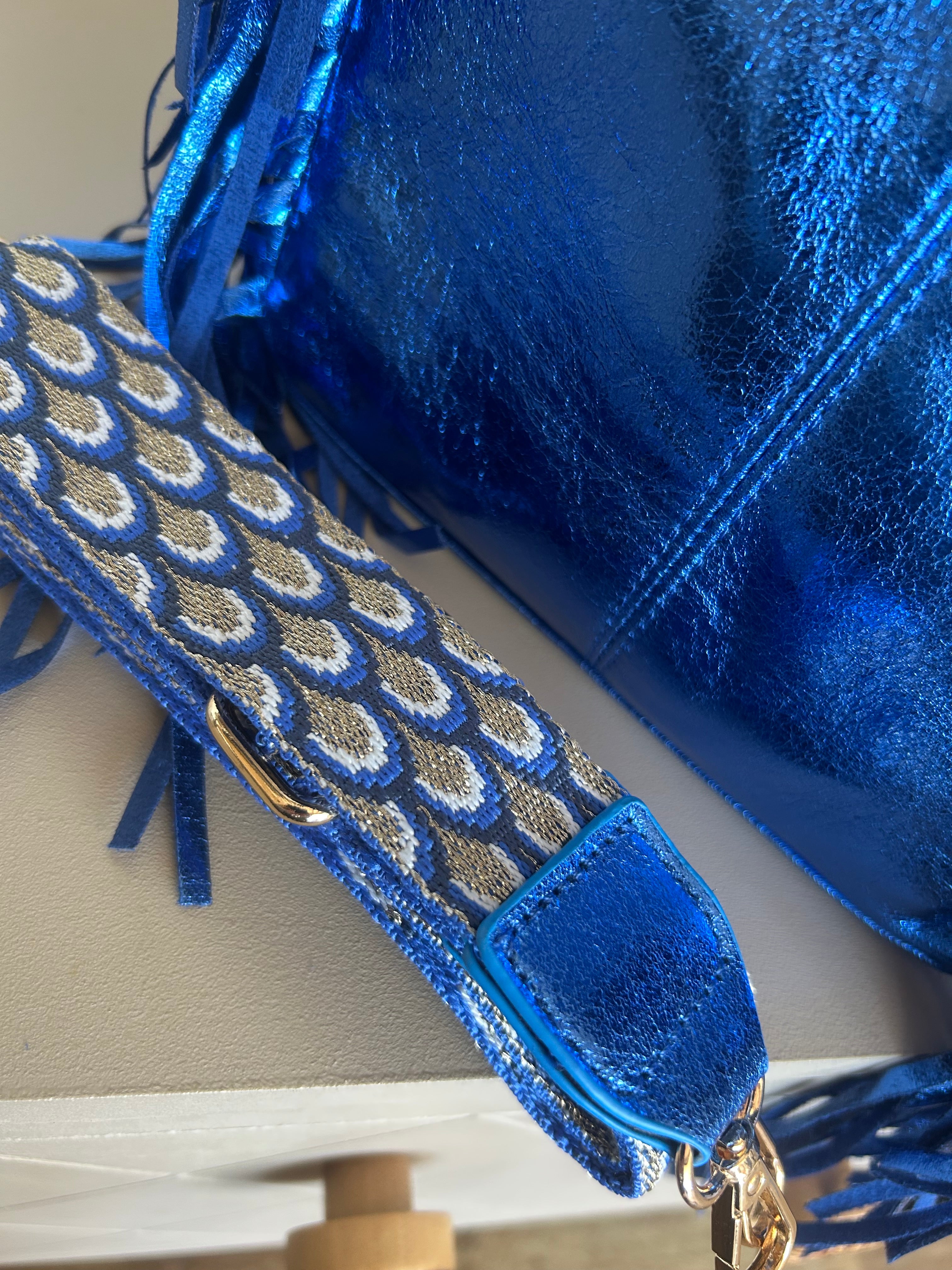 Sac à main AZURA avec bandoulière tissée bleu or