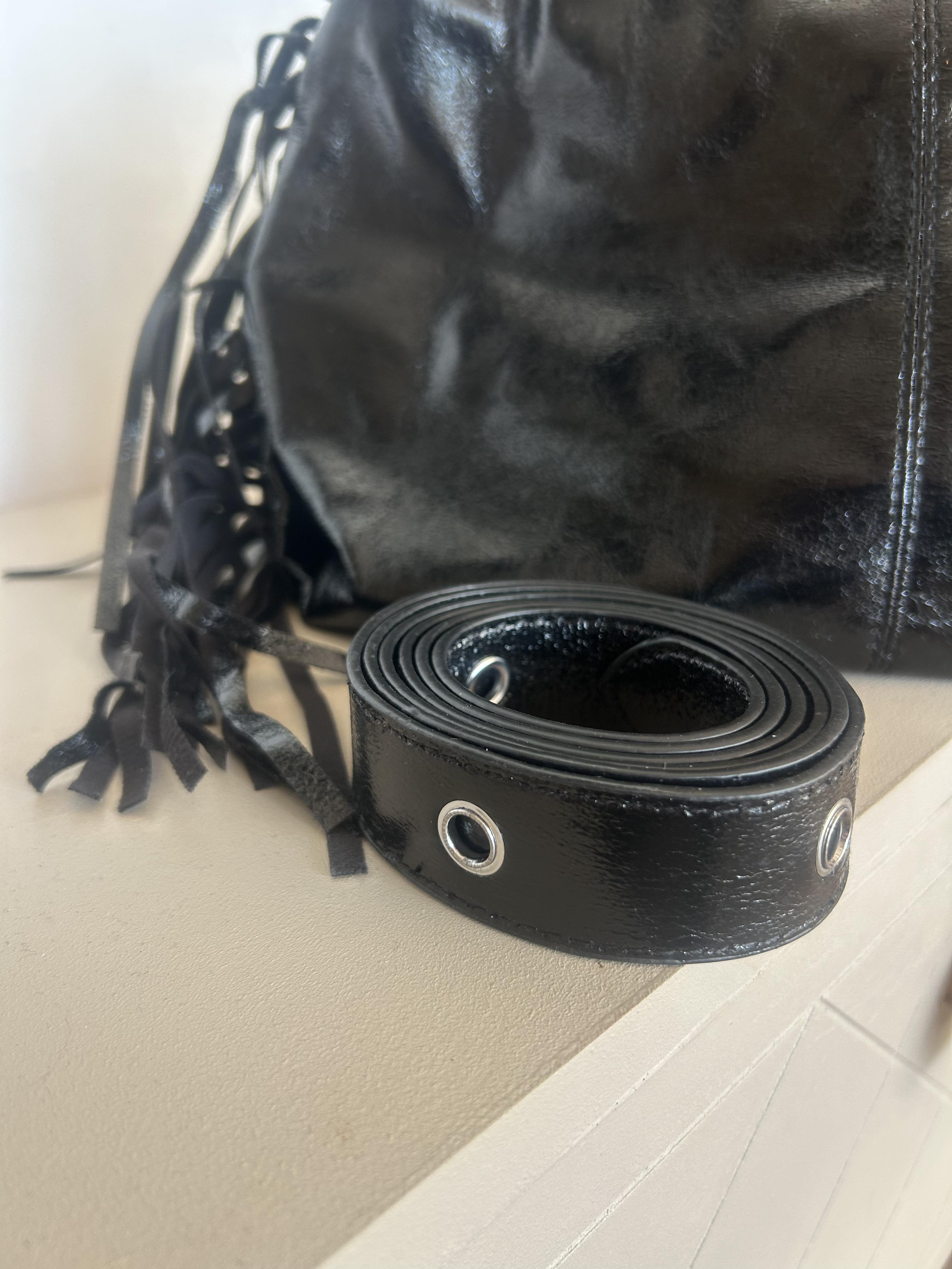 Sac Bohème à Franges Cuir Véritable Noir — ELORA Lunea