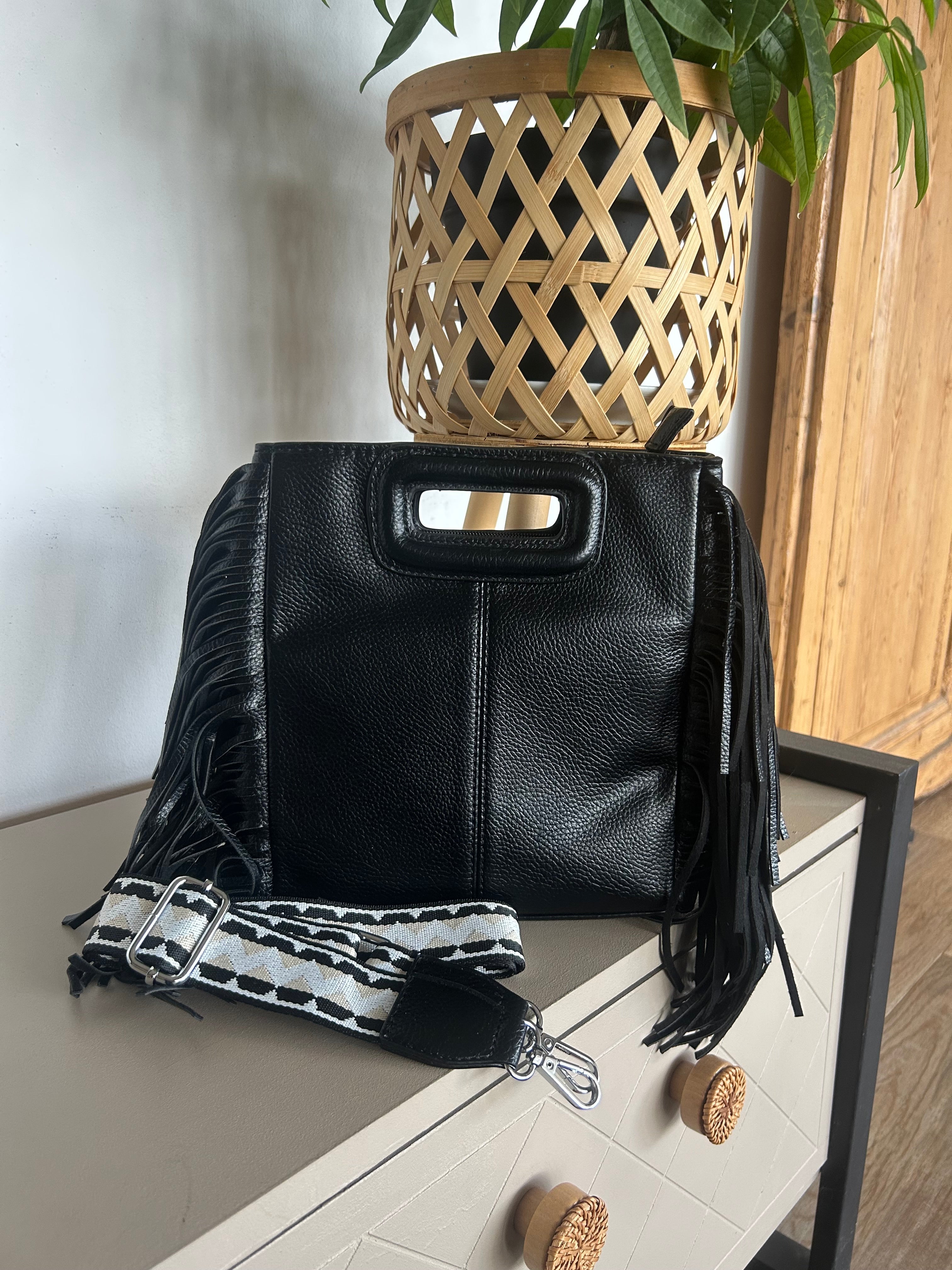 Sac Bohème Bandoulière Ethnique à Franges Noir — Nomad Lunea