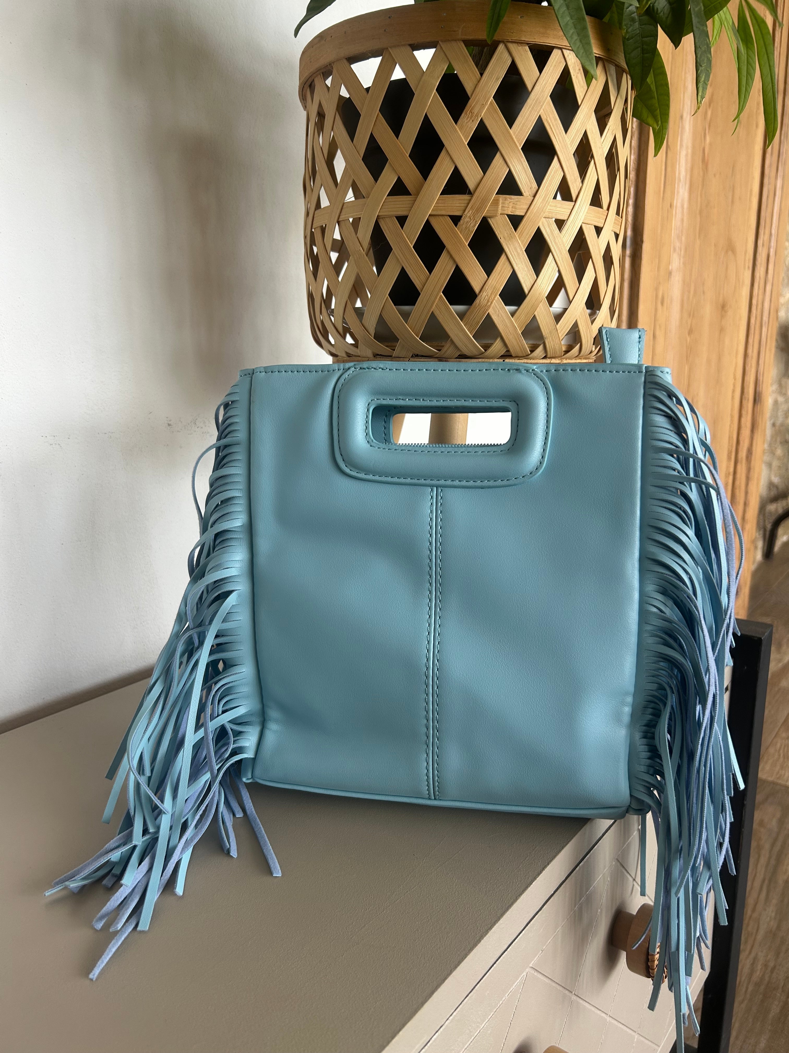 Sac Bohème Bandoulière Ethnique à Franges Bleu Ciel — Nomad Lunea