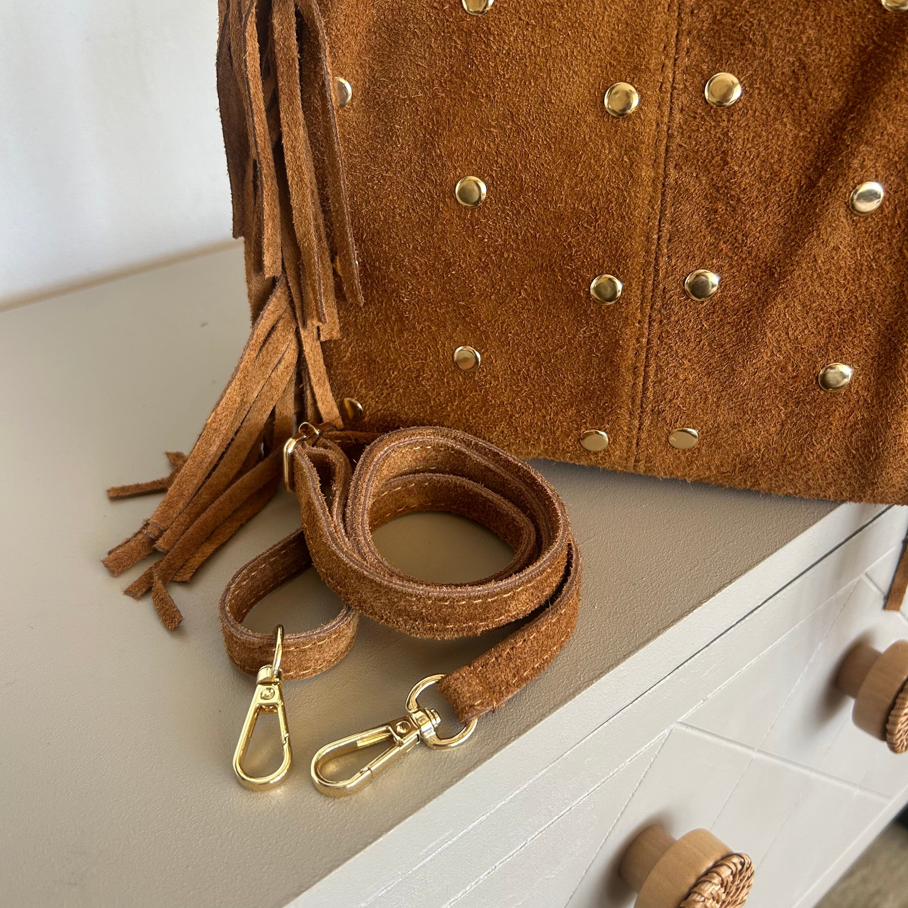 Sac Bohème Daim Véritable à Franges Camel — Horizon Lunea