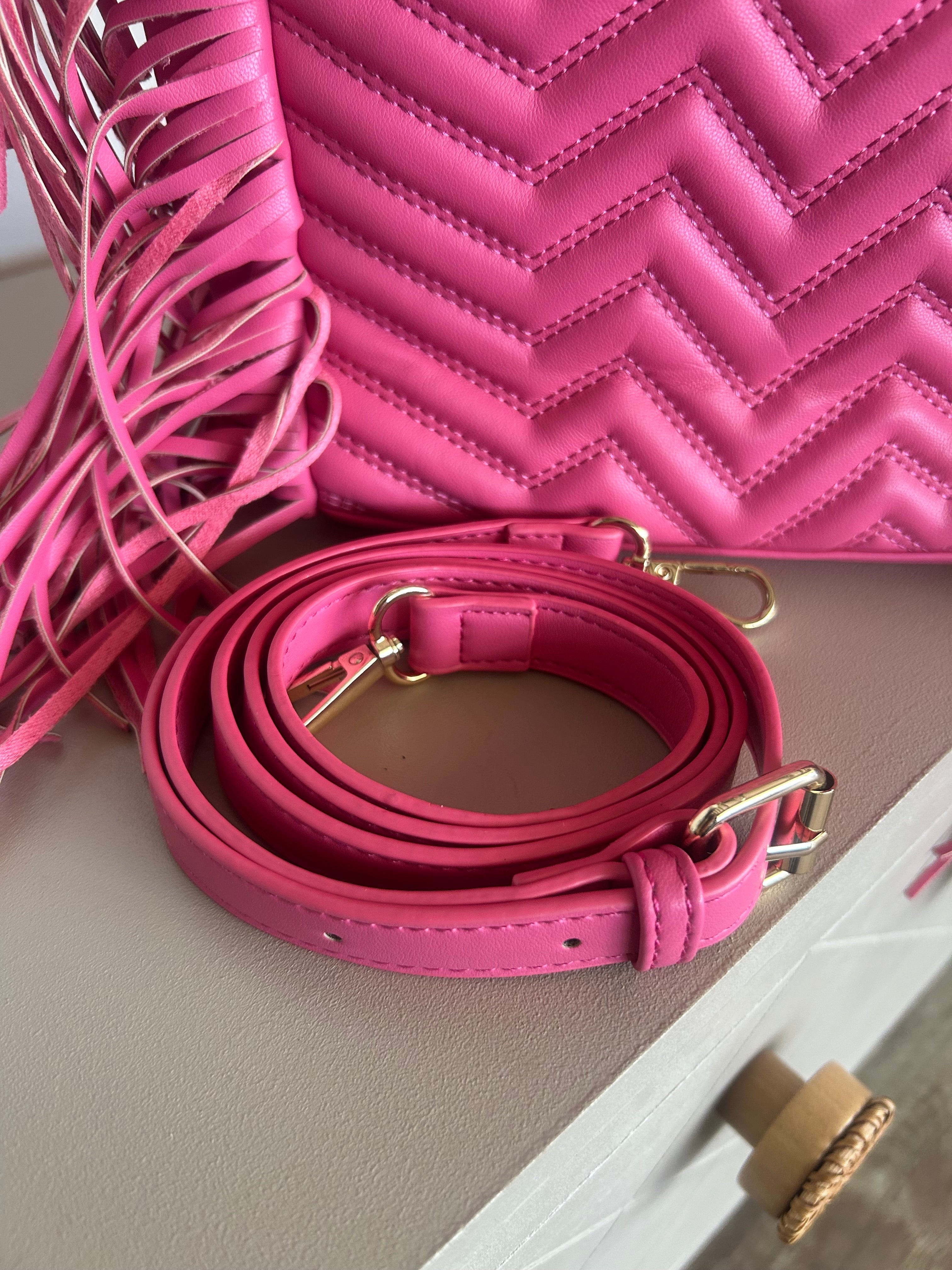 Sac Bohème à Franges Texturé Rose Femme — ECLIPSE Lunea