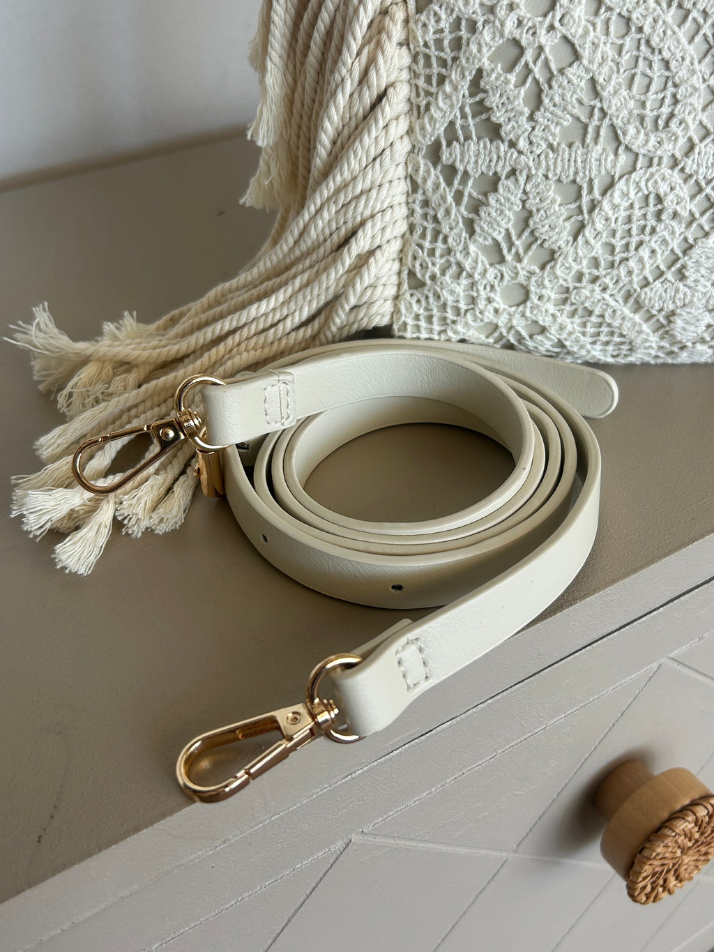 Sac Bohème Crochet Ivoire à Franges Bandoulière Détachable — Ibiza Lunea