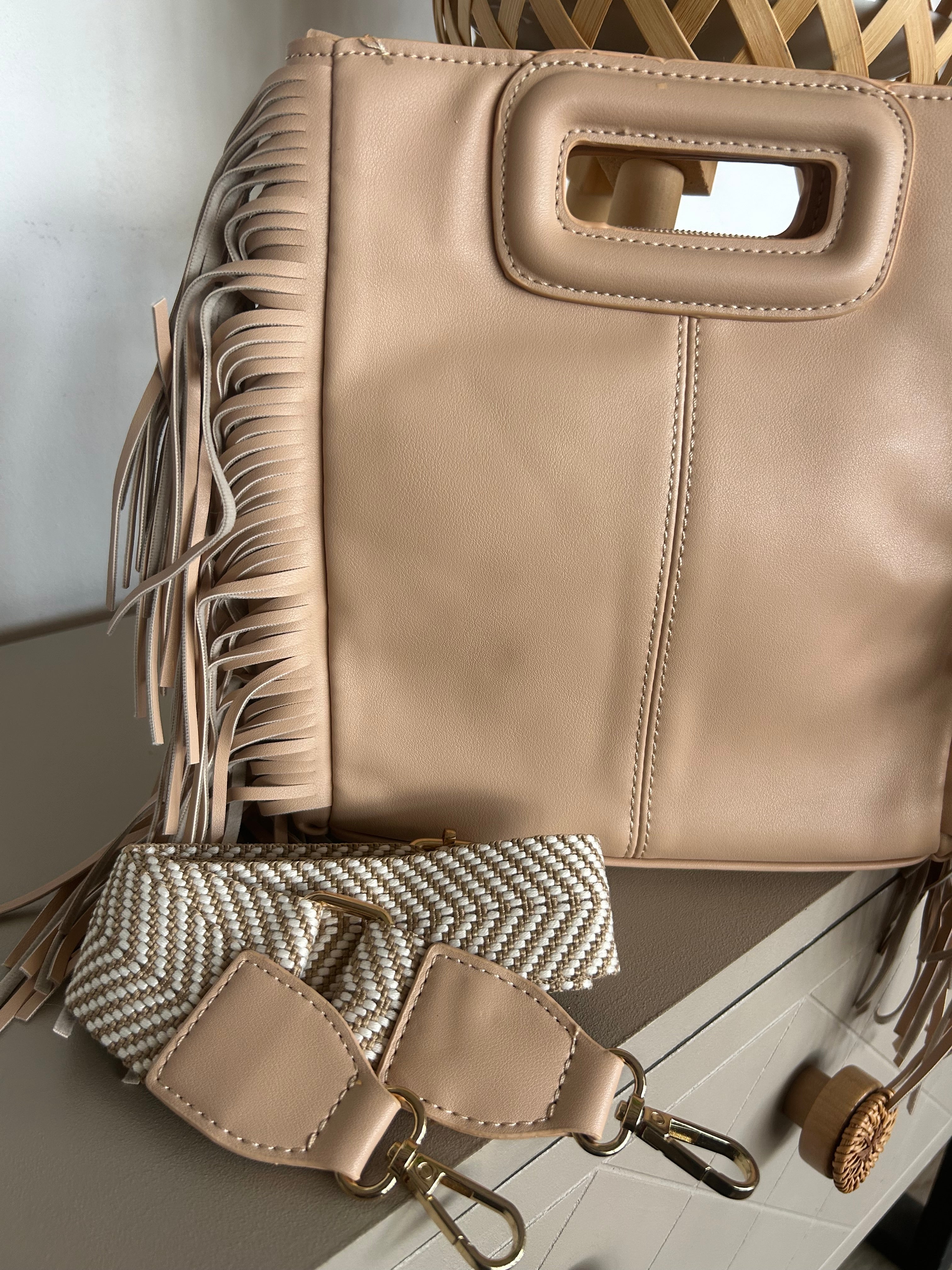 Sac Bohème Bandoulière Ethnique à Franges Beige — Nomad Lunea
