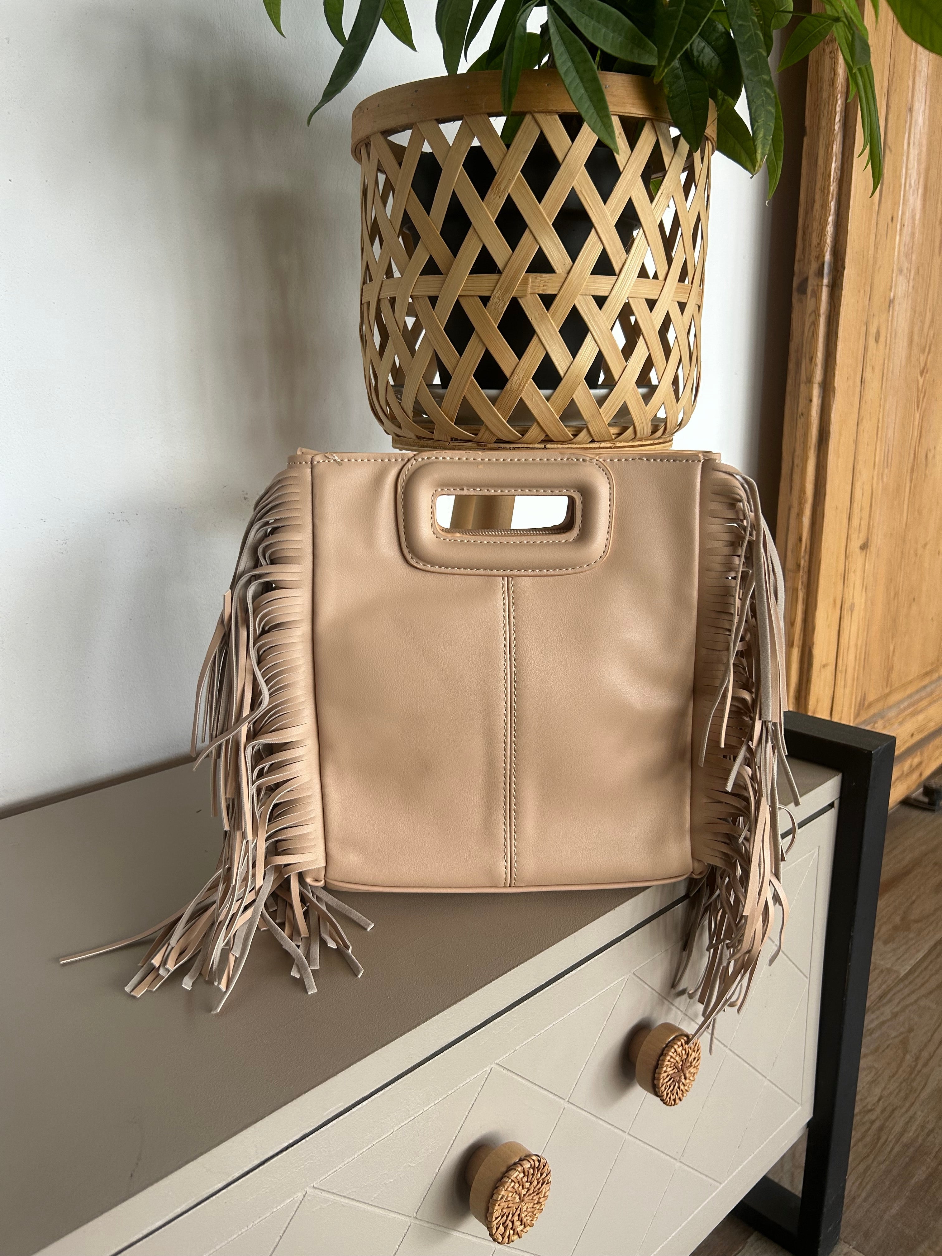 Sac Bohème Bandoulière Ethnique à Franges Beige — Nomad Lunea