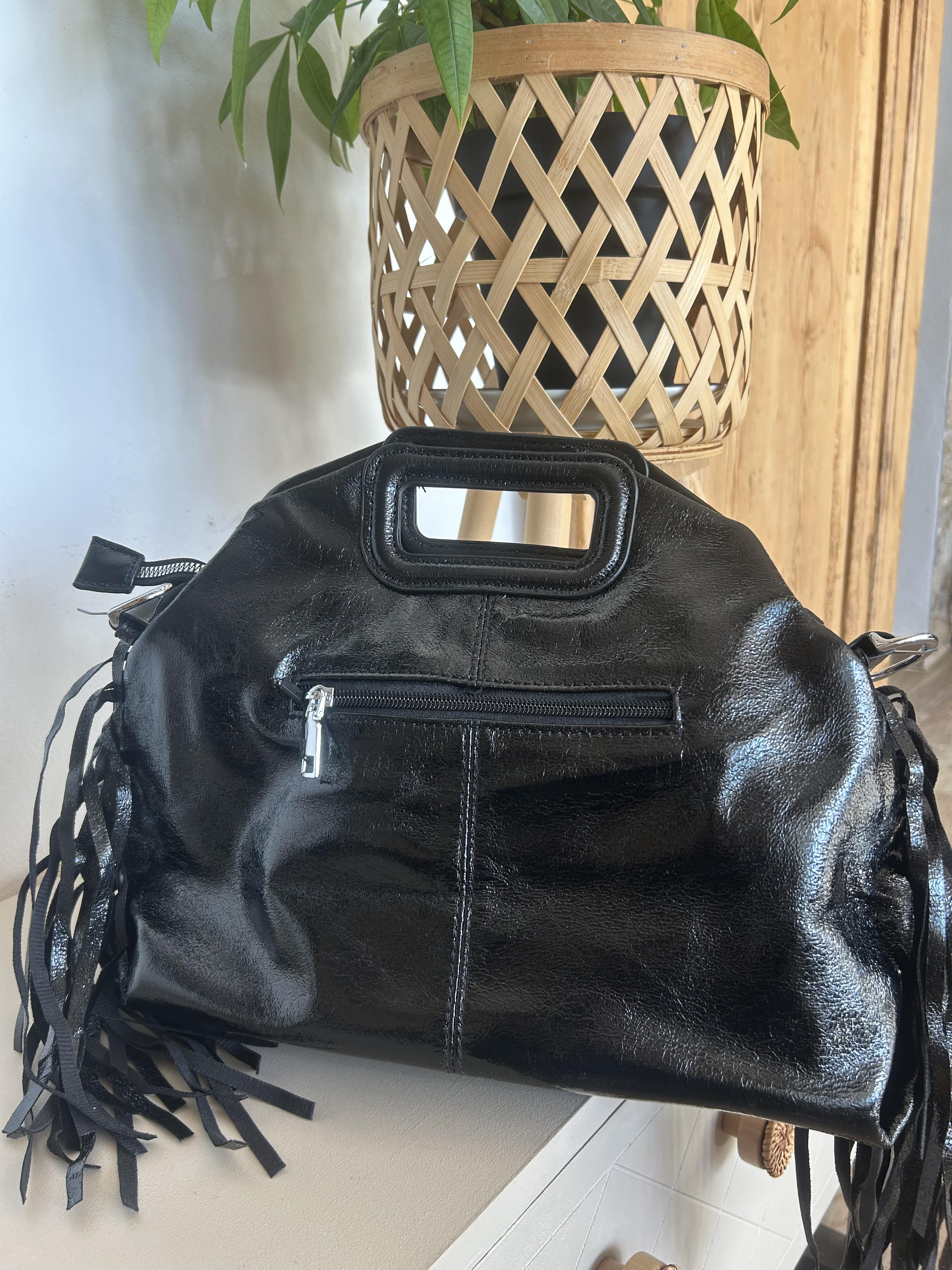 Sac Bohème à Franges Cuir Véritable Noir — ELORA Lunea