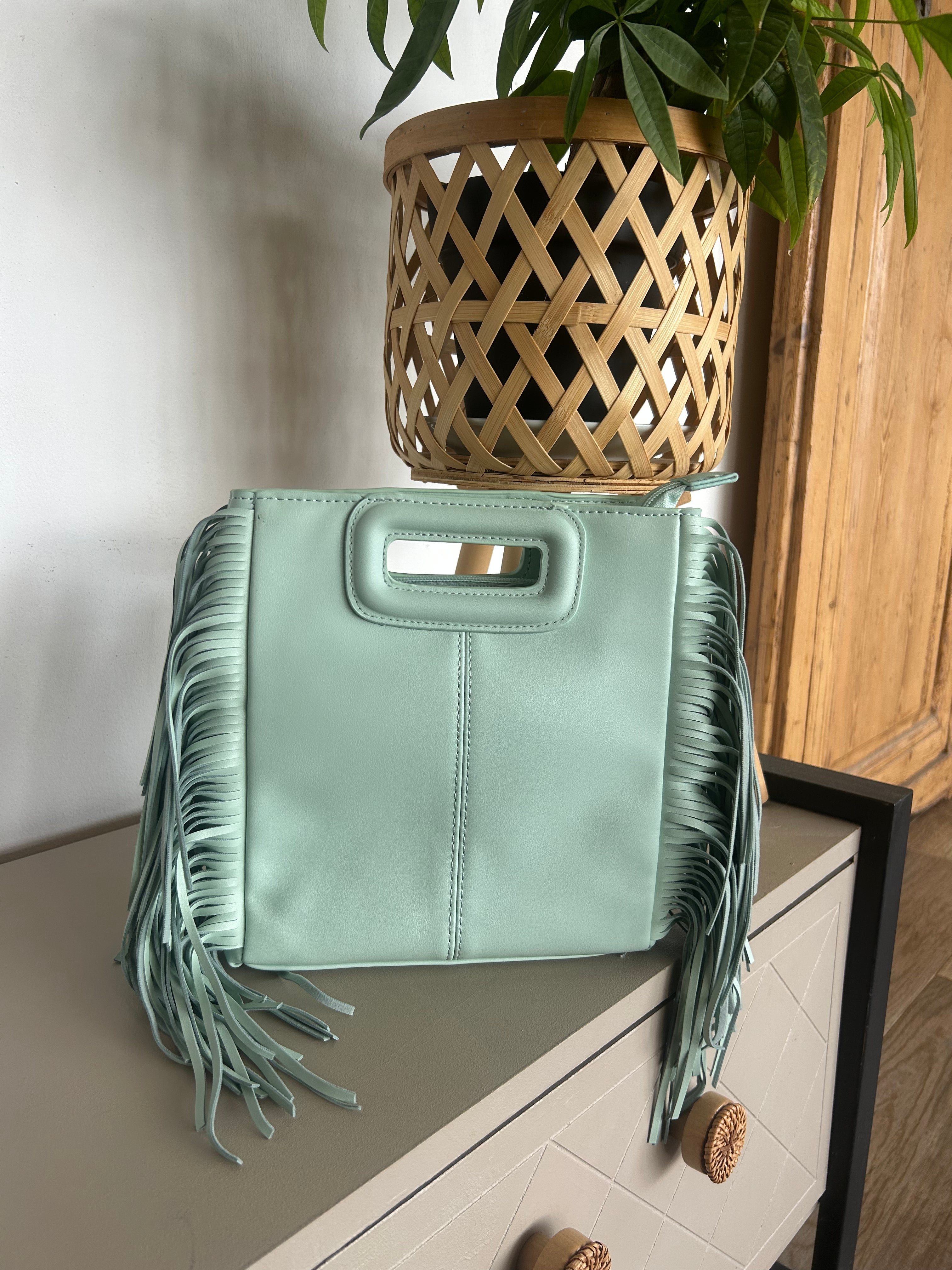 Sac Bohème Bandoulière Ethnique à Franges Vert Émeraude — Nomad Lunea