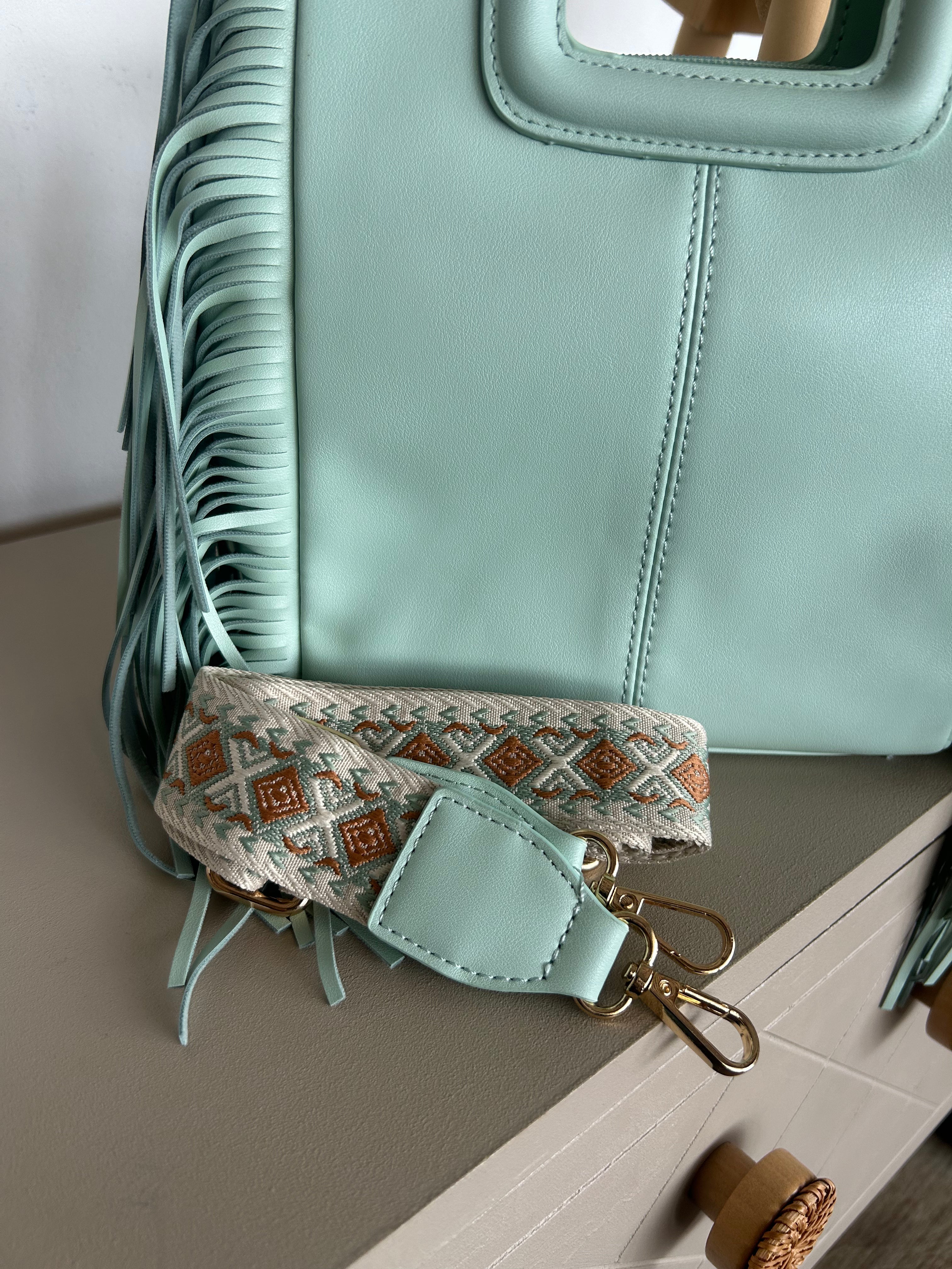 Sac Bohème Bandoulière Ethnique à Franges Vert Émeraude — Nomad Lunea