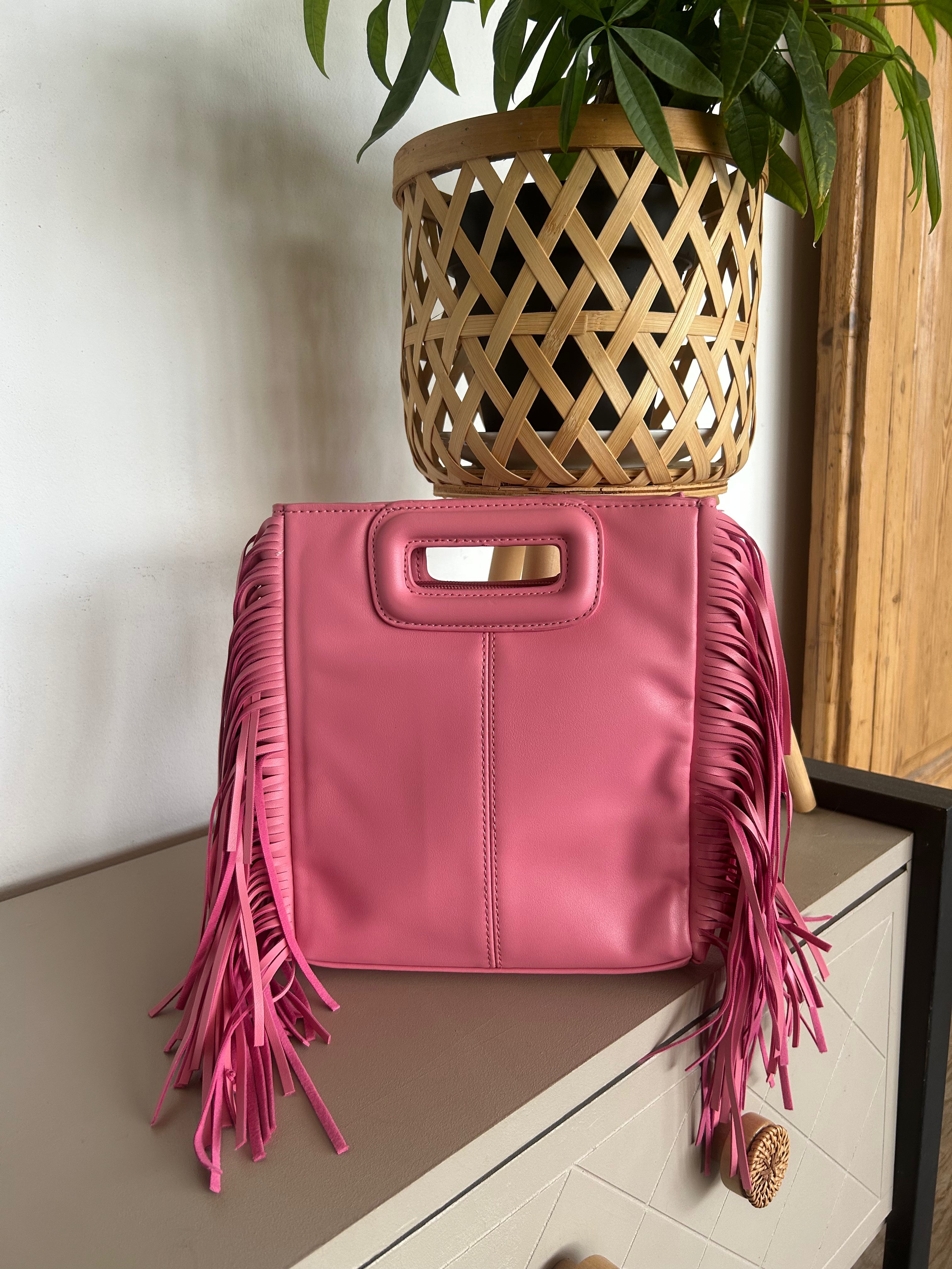 Sac Bohème Bandoulière Ethnique à Franges Rose — Nomad Lunea