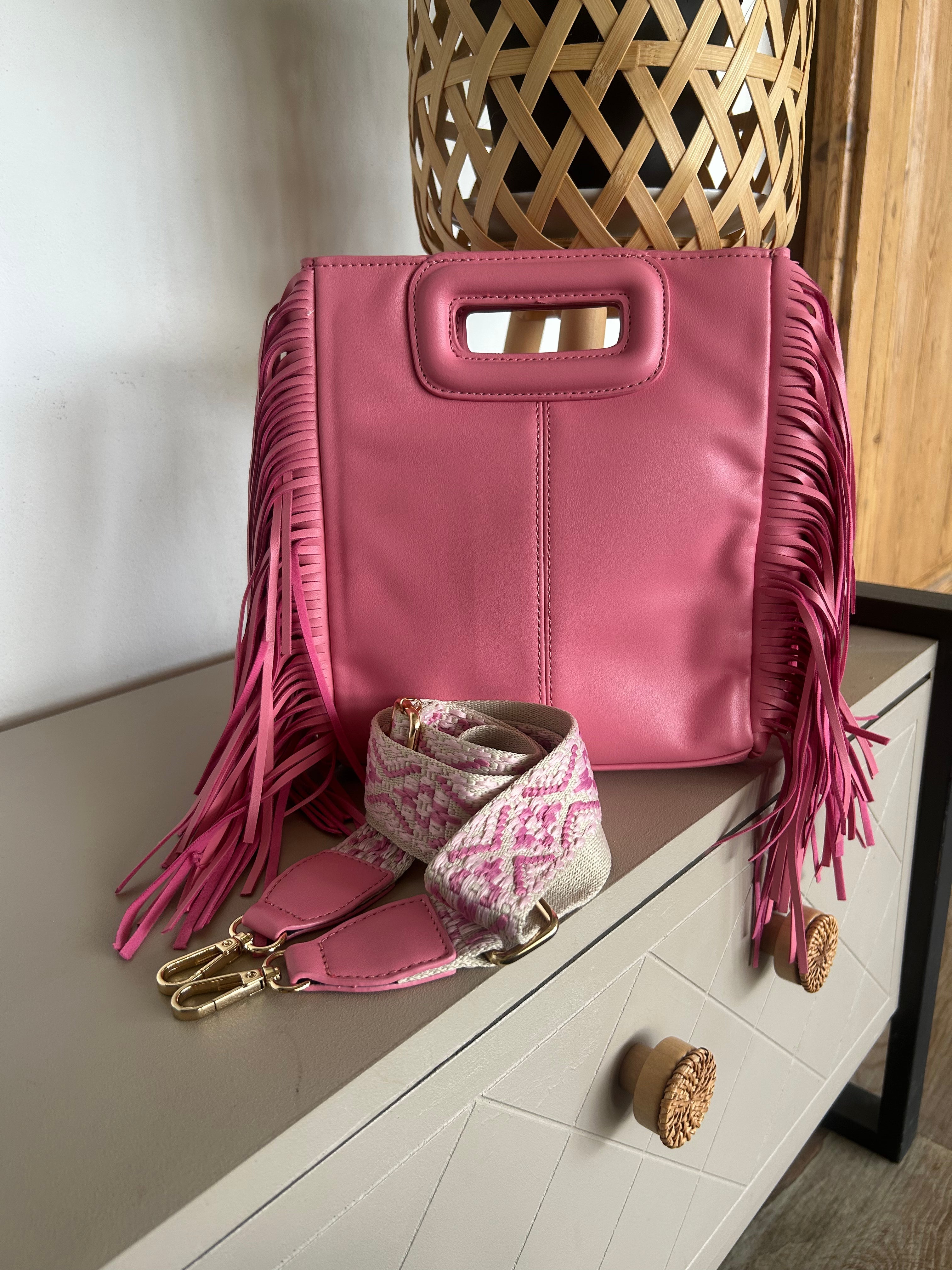 Sac Bohème Bandoulière Ethnique à Franges Rose — Nomad Lunea