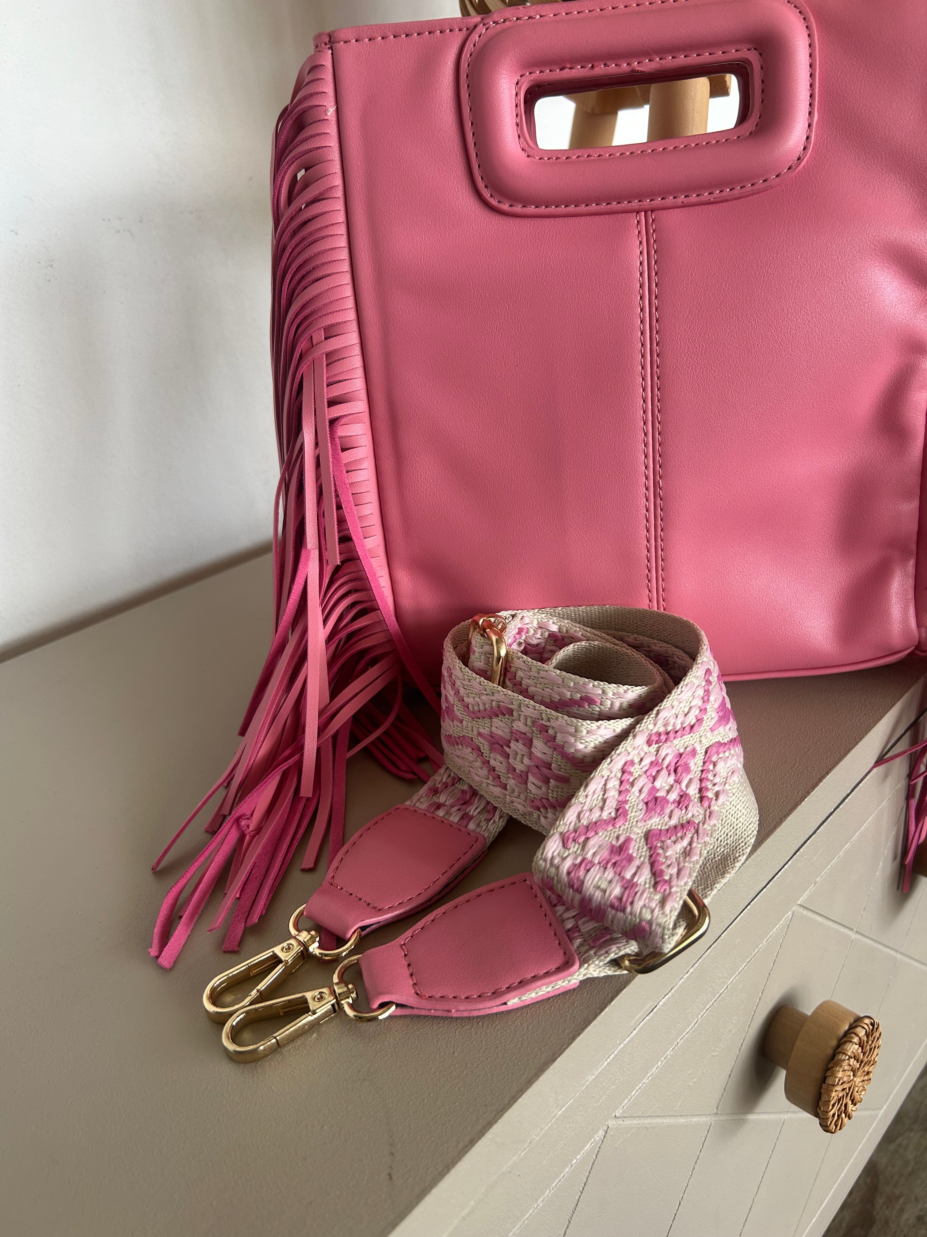 Sac Bohème Bandoulière Ethnique à Franges Rose — Nomad Lunea