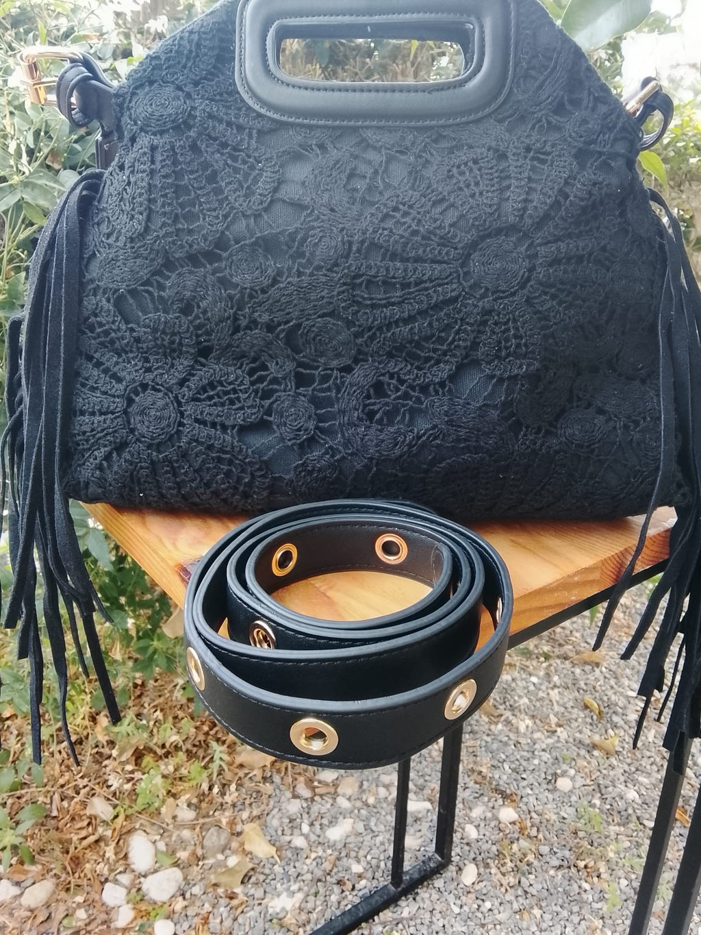 Formentera Noir - Sac Boho Chic Franges