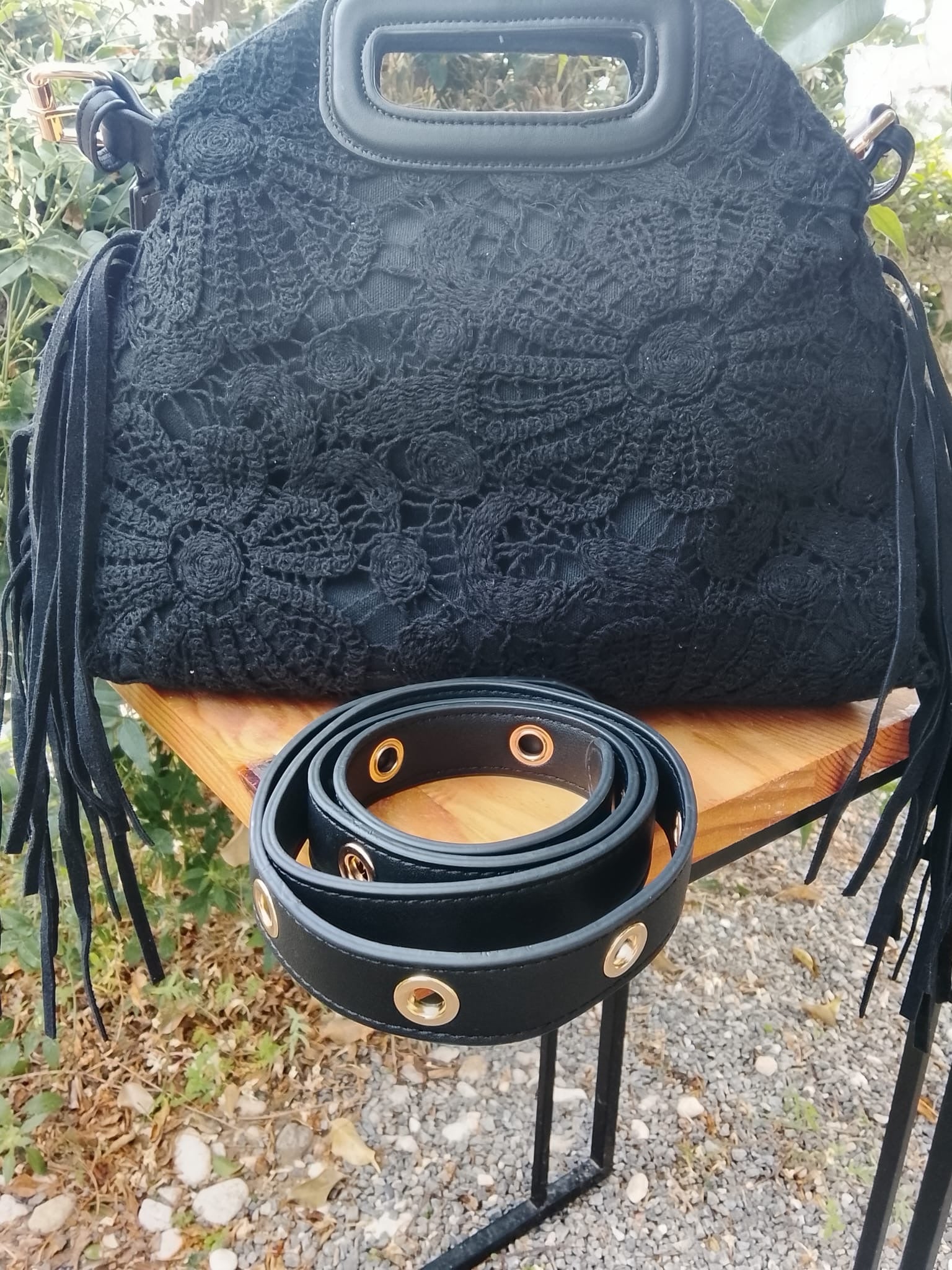 Formentera Noir - Sac Boho Chic Franges