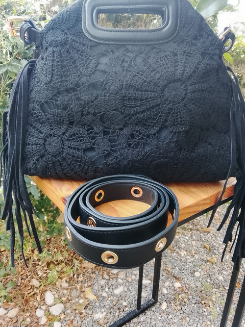 Formentera Noir - Sac Boho Chic Franges